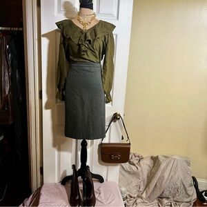 New J. Crew Wms‎ Gray Knit Twill High Waist Lined No. 2 Pencil Skirt Work Chic 4